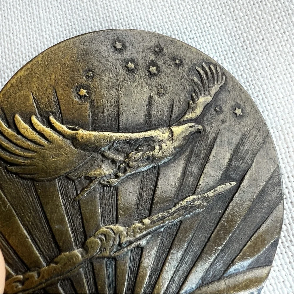 VINTAGE Eagle Sun Stars Brass Unisex Belt Buckle Charles Lindbergh Aviation USA